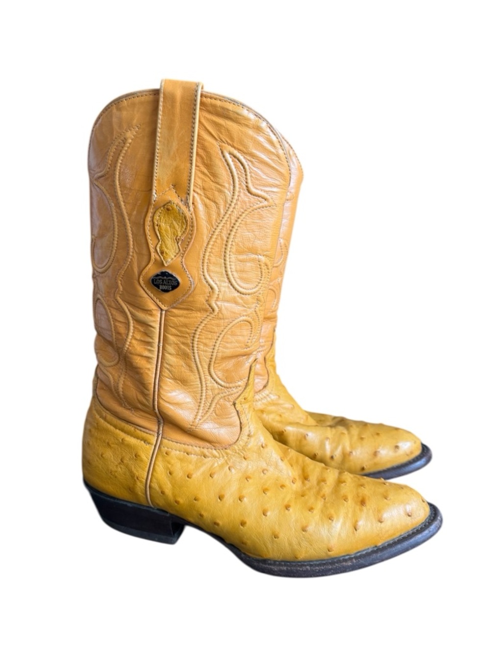 Los Altos Ostrich Leather Cowboy Boots Buttercup Exotic Western Mens 6 D Mex‎ 25